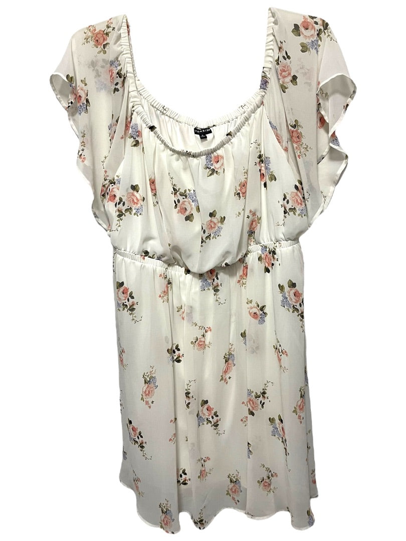 3X Torrid Lined Floral Flutter Sleeve Dress Blouson Style Off Shoulder