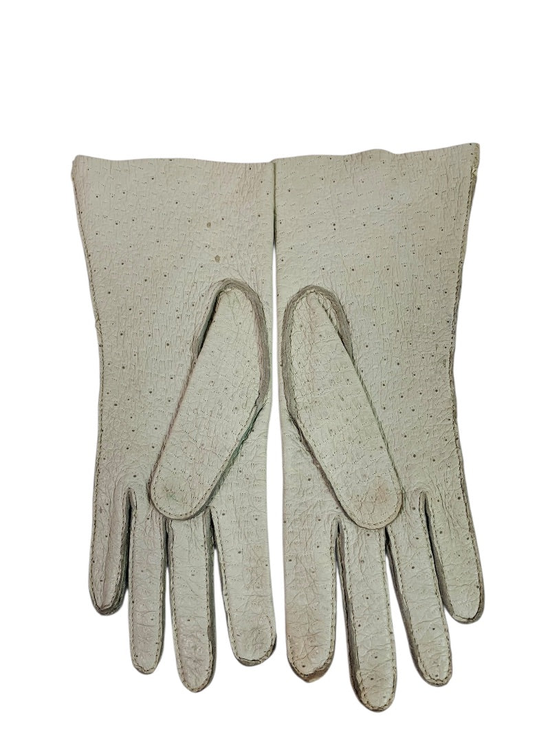 Size 6.5 Vintage Genuine Peccary Pigskin Leather Gloves Off White