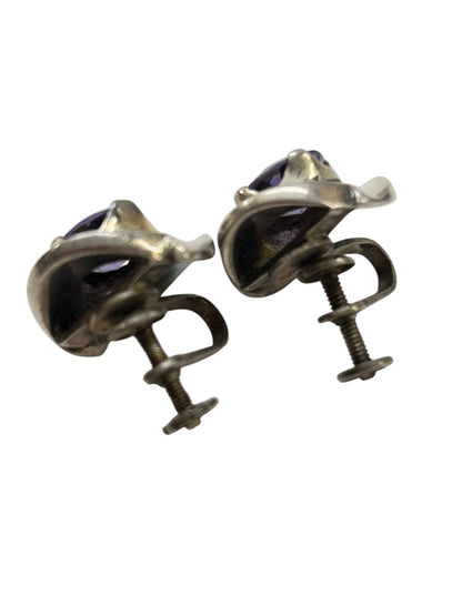 Vintage Silvertone Amethyst Screwback Non-Pierced Earrings .75"