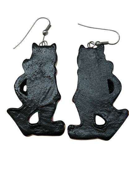 Cat Earrings Iceskating Winter 2.25 Inch Drop Pierced Fish Hook