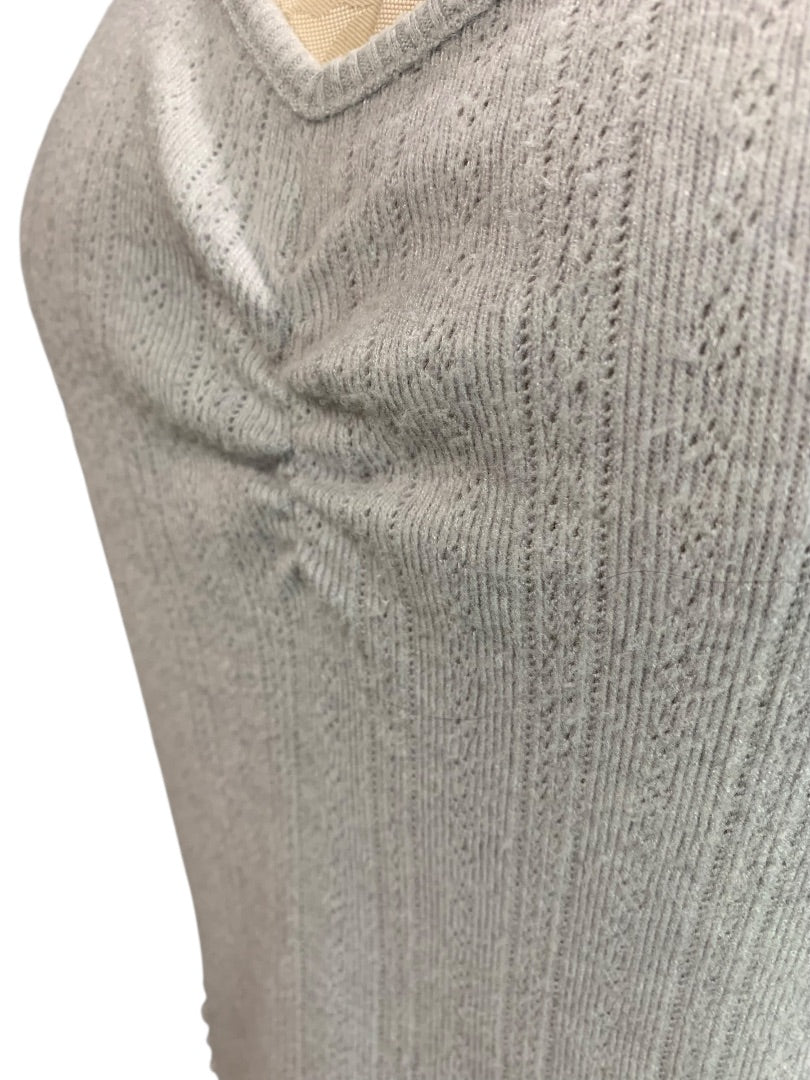 XS Loft Womens Lightweight Loose Knit Sweater Gray V-Neck