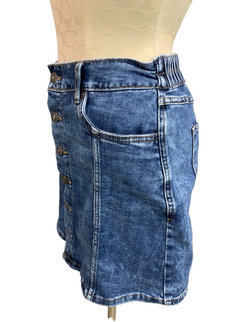 Small Aerie Jean Skirt Denim Button Front Partial Elastic Waist 16 Inch Length