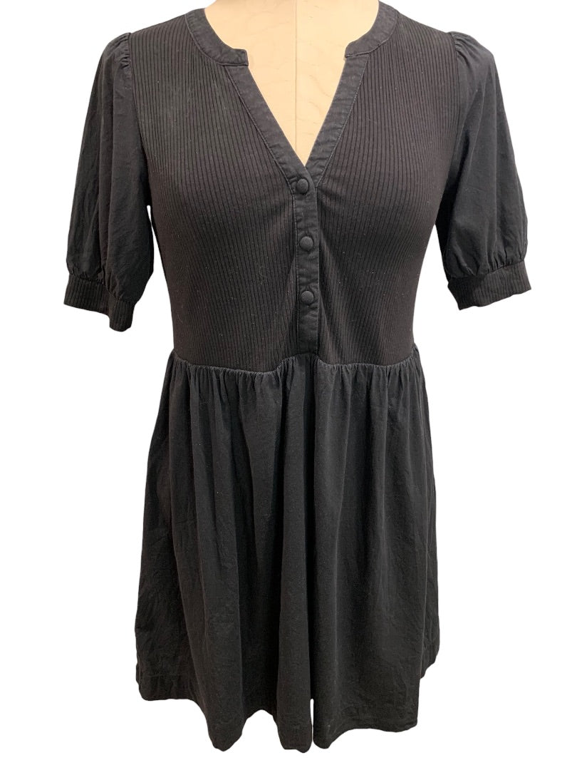 XSP Loft Petites Black Short Sleeve Dress Ribbed Knit Bodice