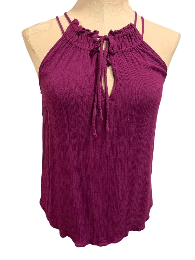 XS Loft Womens Purple Gauzy Rayon Shirt Tie Neck