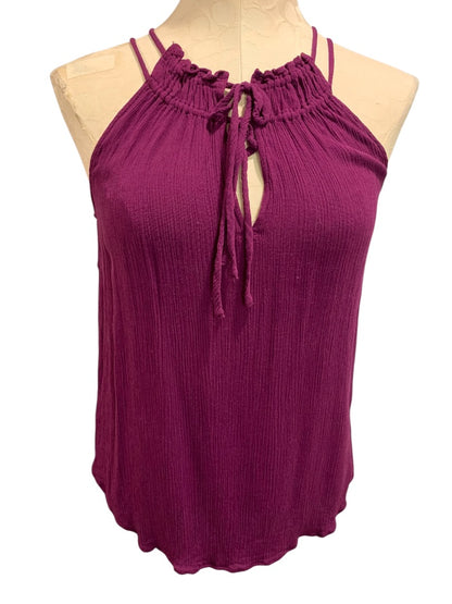 XS Loft Womens Purple Gauzy Rayon Shirt Tie Neck