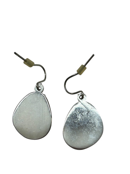 Silvertone Red Fishhook Pierced Earrings 1.2 Inch Drop Free Form