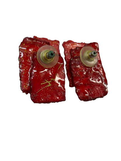 Artsy Red Sparkle Dimensional Post Pierced Earrings 1.5 Inch