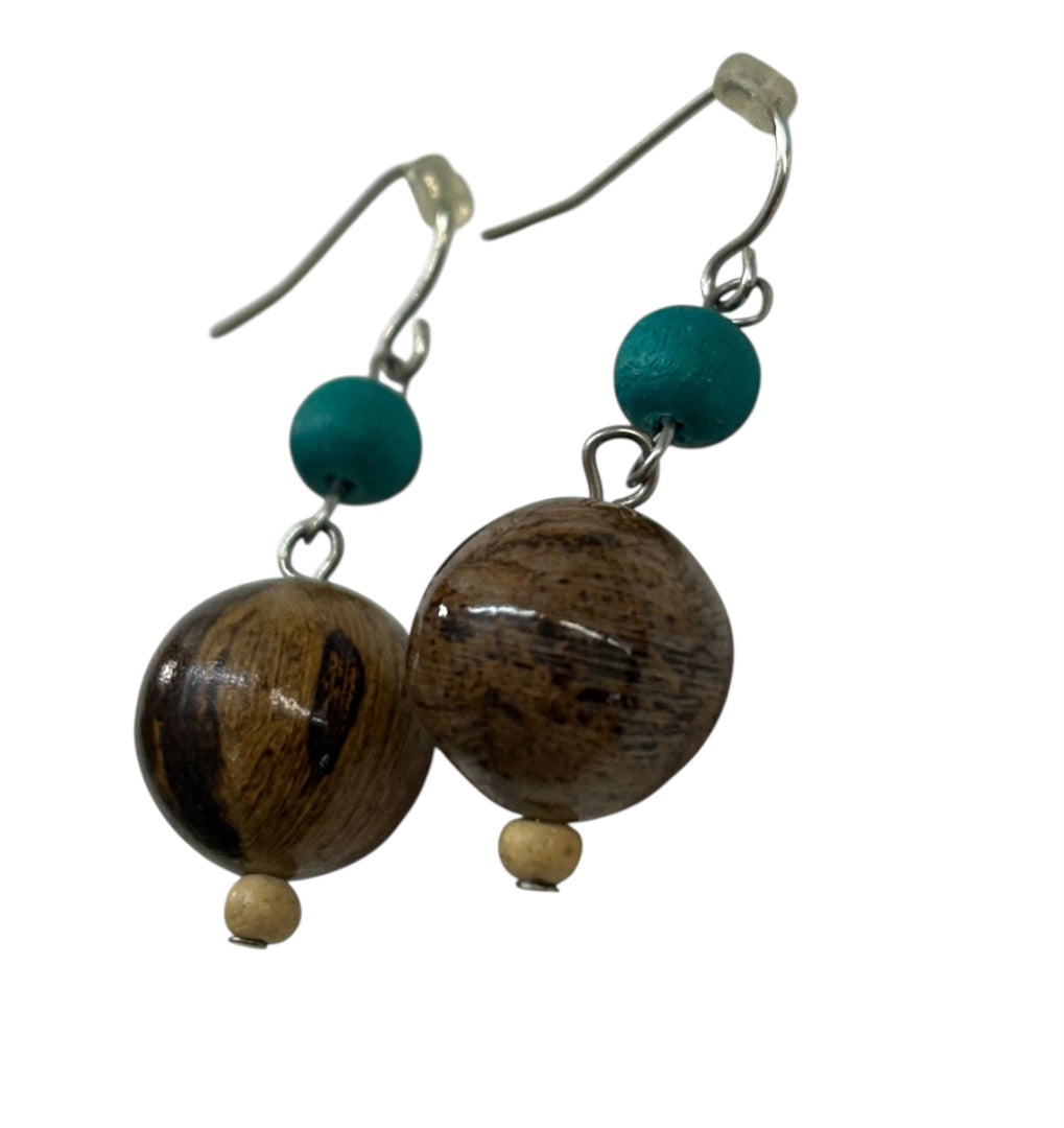 Lightweight Fish Hook Pierced Earrings Faux Turquoise Brown 1.5" Drop