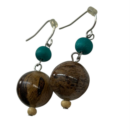 Lightweight Fish Hook Pierced Earrings Faux Turquoise Brown 1.5" Drop