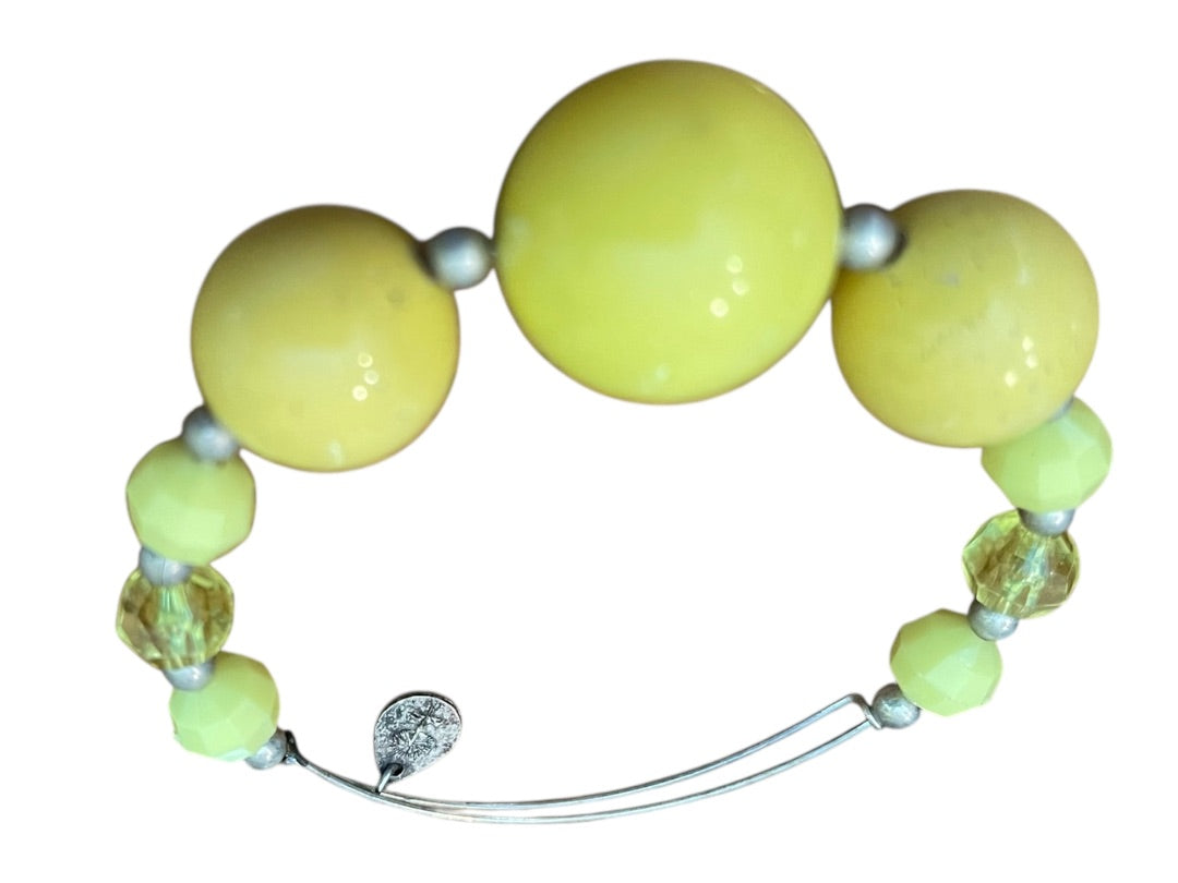 Expandable Wire Bracelet 2003 Beaded Silvertone Bracelet Yellow