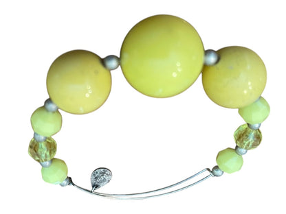 Expandable Wire Bracelet 2003 Beaded Silvertone Bracelet Yellow