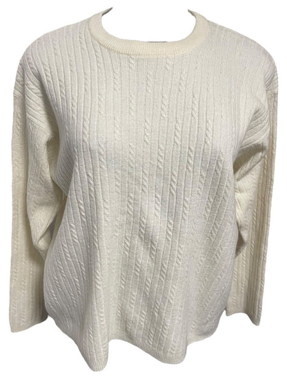 Large Rena Rowan Saville Wool Blend Womens Vintage Sweater Cream Cable Knit