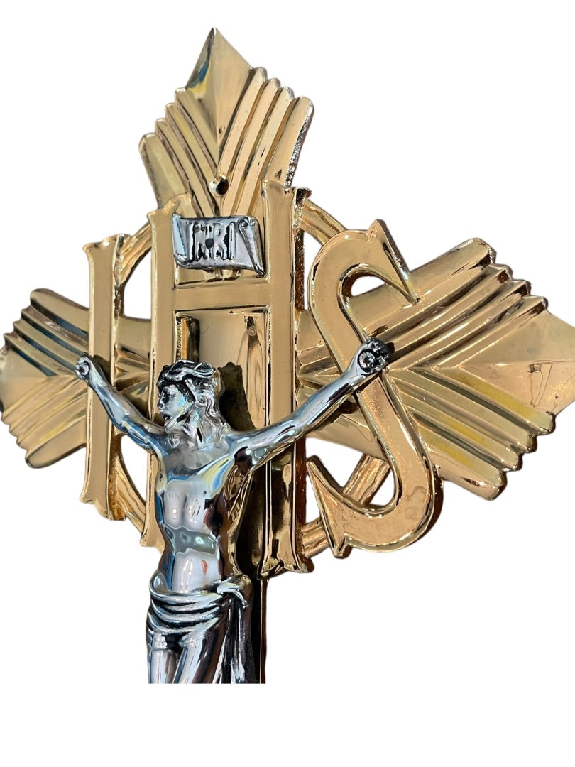 Vintage Crucifix INRI Jesus Christ Religious Goldtone and Silvertone