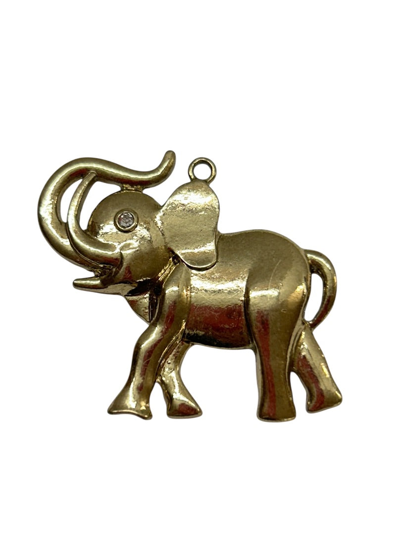 Vintage Goldtone Pendant Rhinestone Eye Trunk Up Lucky 1.75" x 1.5"