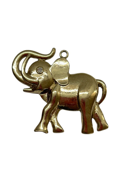 Vintage Goldtone Pendant Rhinestone Eye Trunk Up Lucky 1.75" x 1.5"