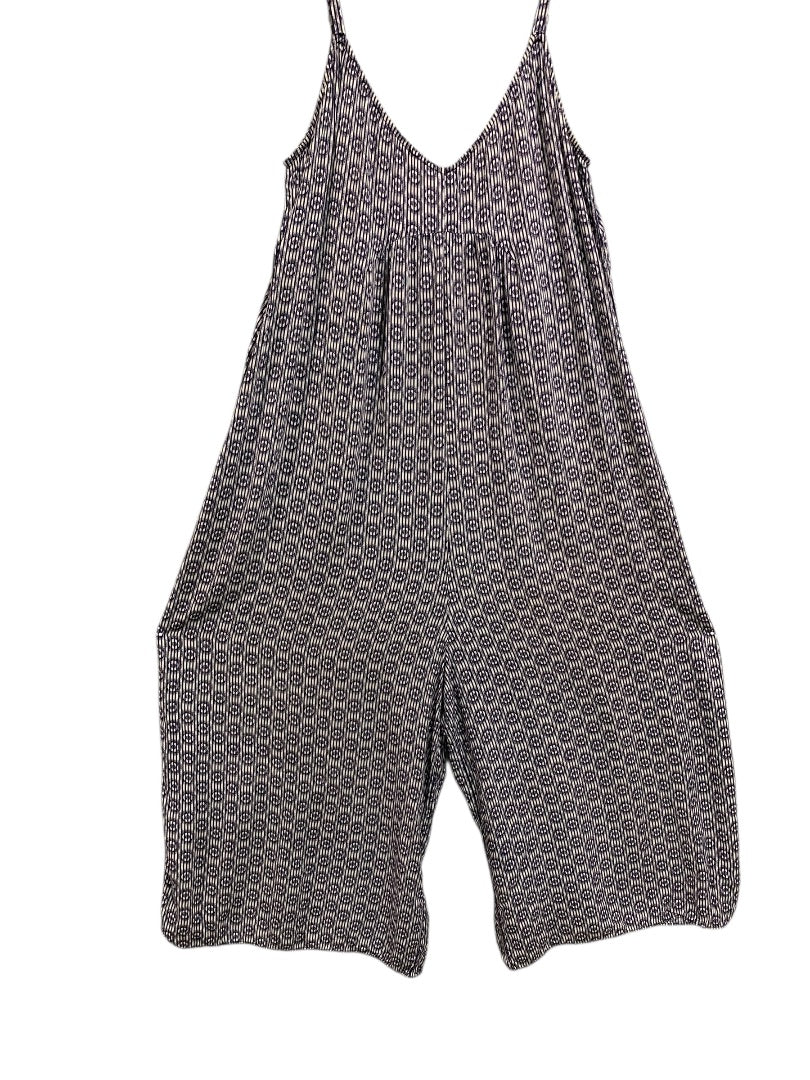XS Floreat Romper Womens Navy Blue Print Sleeveless Jumpsuit Capri Crop