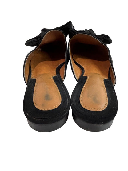 Size 7.5 Womens Faux Suede Black Slip On Shoes Grosgrain Bow Flats