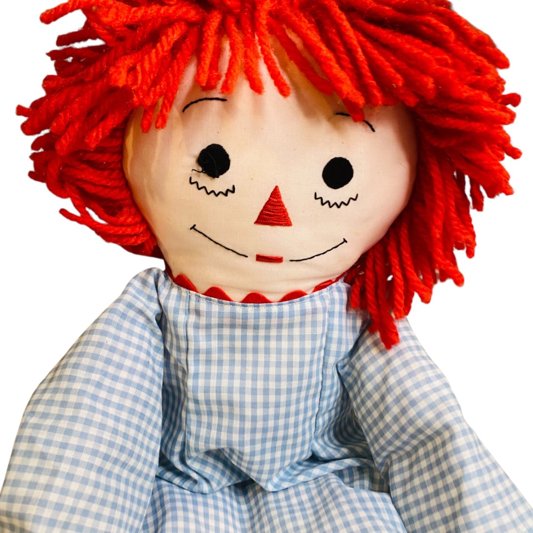 Vintage Raggedy Ann Rag Doll Blue Gingham Dress 25 Inch