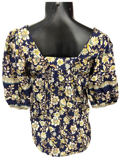 XS Roan + Ryan Square Neck Floral Short Sleeve Womens Shirt Boho