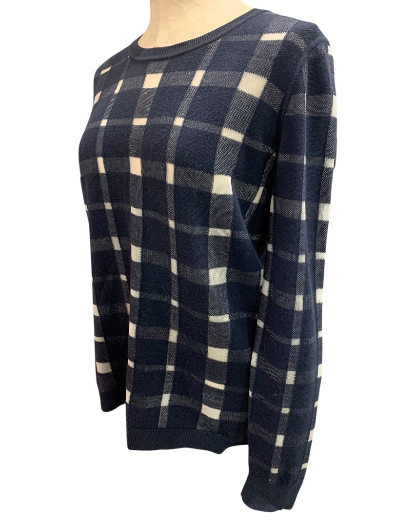 Medium Banana Republic Womens Plaid Button Back Sweater Navy Blue