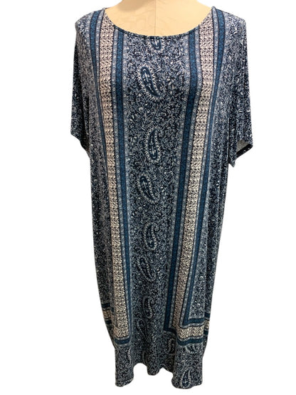 2X J.Jill Blue Tshirt Dress Short Sleeve Retro Print Soft Lightweight