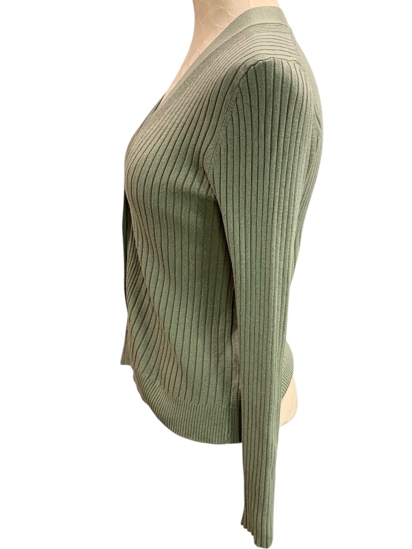 Small Petite Loft Womens V-Neck Sweater Cardigan Sage Green Ribbed