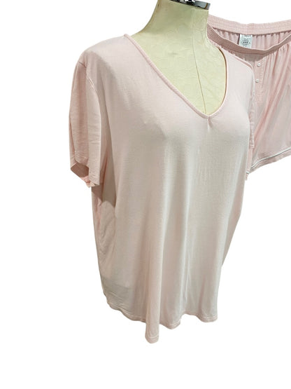 Large Serra Womens Pink 2 Piece Cooling Pajamas Shorts Tshirt Pockets