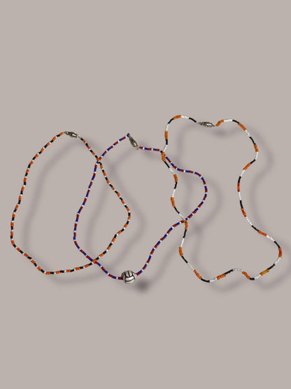 Lot of 3 Seed Bead Necklaces 14-19" Barrel Clasp Soccer Red White Blue