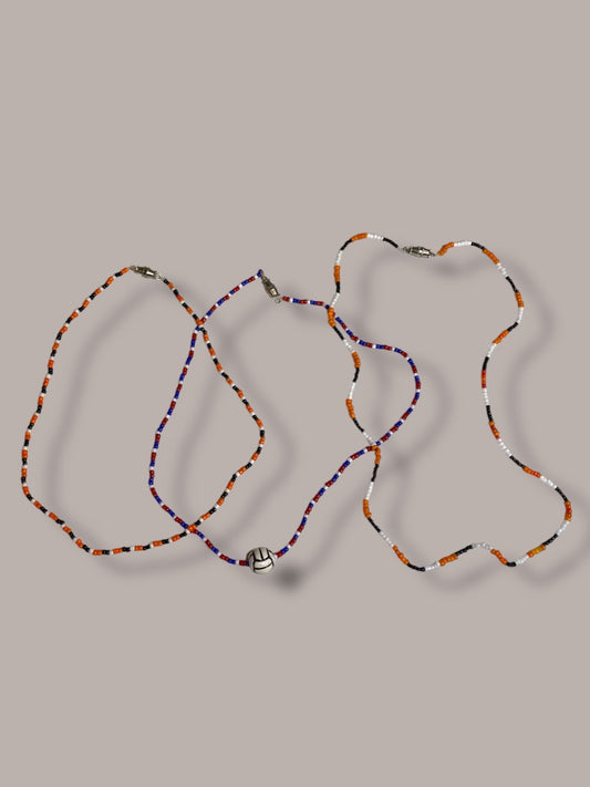 Lot of 3 Seed Bead Necklaces 14-19" Barrel Clasp Soccer Red White Blue