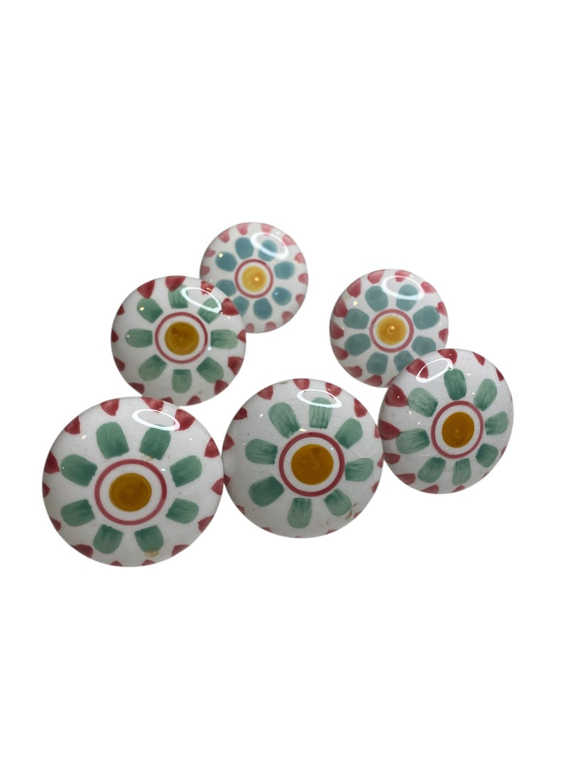Set of 7 Ceramic Handpainted Drawer Knob Pulls Floral 39mm 1.5"