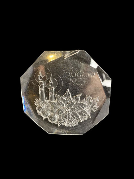 Christmas 1983 Clear Acrylic Ornament 3.25" Poinsettia Candle