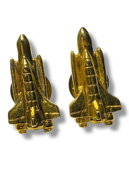 Pair of Vintage Space Shuttle Goldtone Lapel Pins Butterfly Back 1.25"