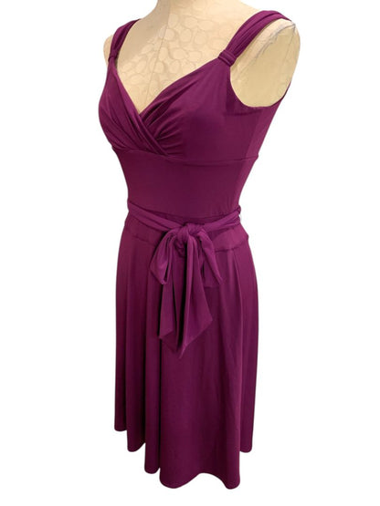 Size 4 Morgan McFeeters Purple V-Neck Dress Sleeveless Belted
