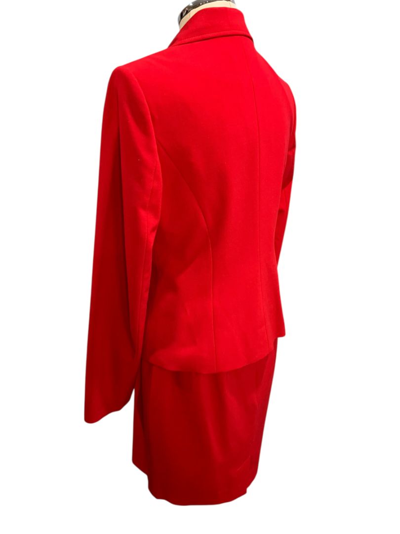 Size 6 Calvin Klein Red Skirt Suit Jacket Snap Closure