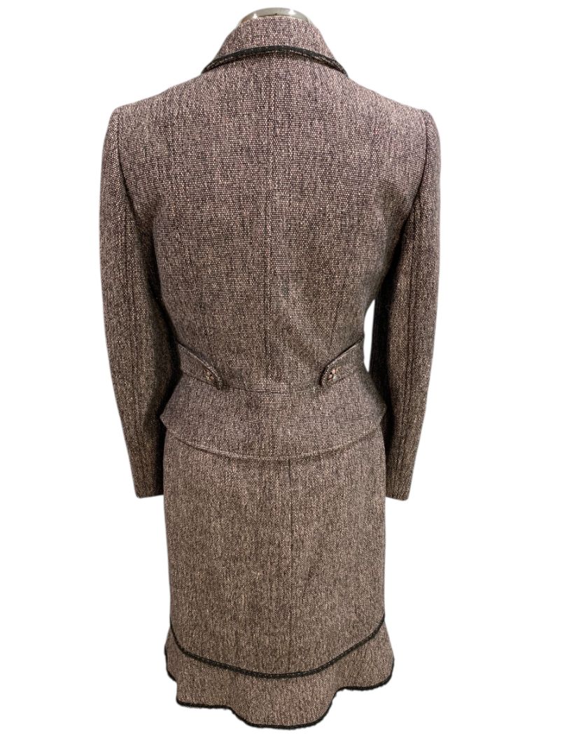 Size 6 Tahari Skirt Suit Jacket Tweed Lace Hem Black Pink Purple