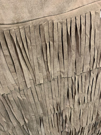 Size 3X Back in the Saddle Brown Fringed Midi Skirt Faux Suede Western