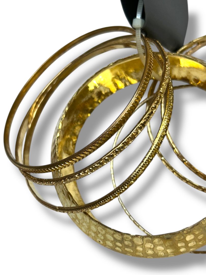 New Set of 6 Goldtone Bangle Bracelets Assorted Size Textures Widths