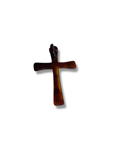 Vintage Acrylic Tortoiseshell Jewelry Pendant Cross Religious 1.5"
