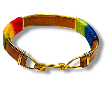 Vintage Leather and String Goldtone Personalized "Carolina" Bracelet