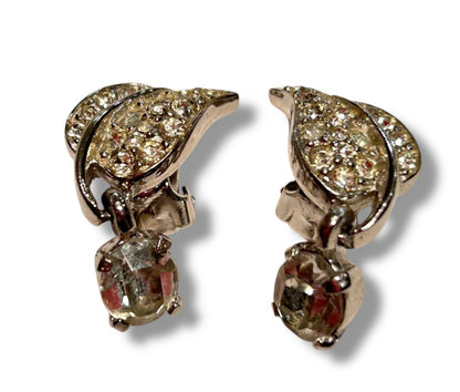 Vintage Signed Kramer Silvertone NonPierced Clip On Earrings 1.2" Drop
