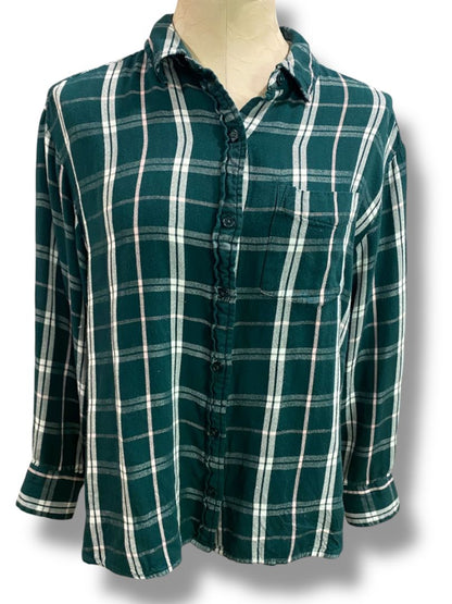 Medium Wonderly Womens Soft Plaid Flannel Button Up Dark Green