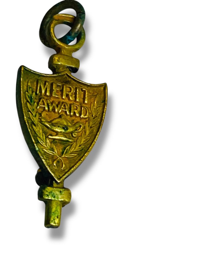Vintage Merit Award Watch Key Fob Charm 1" Patina