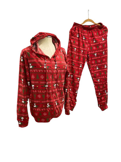 Size Large Peanuts Womens PJ Pajama Set Hoodie Jogger Pants Snoopy Holiday