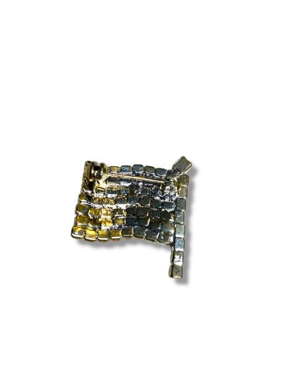 Vintage Rhinestone American Flag Brooch Pin Red White Blue 1.25"