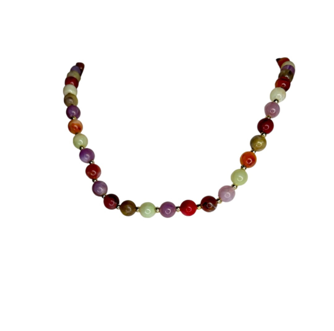 Acrylic Beaded 18" Necklace Multicolor Goldtone Spacers Lightweight