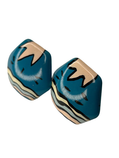 1980s Hexagon Earrings Geometric Abstract Post Pierced 1"