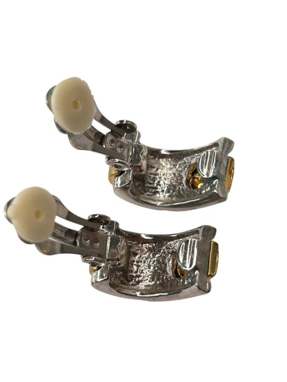 Goldtone and Silverton Non-Pierced Clip On Earring Oval Rhinestone .5"