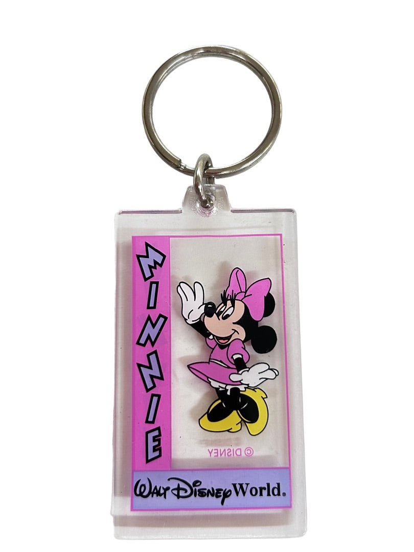 Walt Disney World Minnie Mouse Acrylic Keychain Key Ring Pink Purple