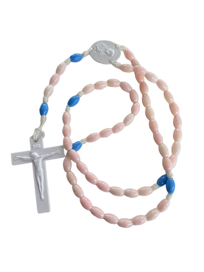 Acrylic Pink Blue Catholic Rosary Beads and Angel Medal Vintage