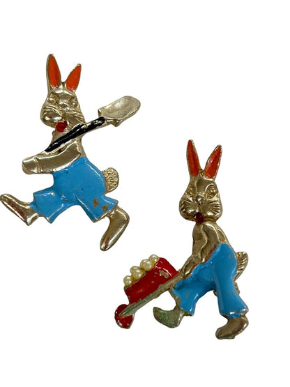 Vintage Scatter Pins Set of 2 Rabbit Farming Bunny Enameled 1.25"